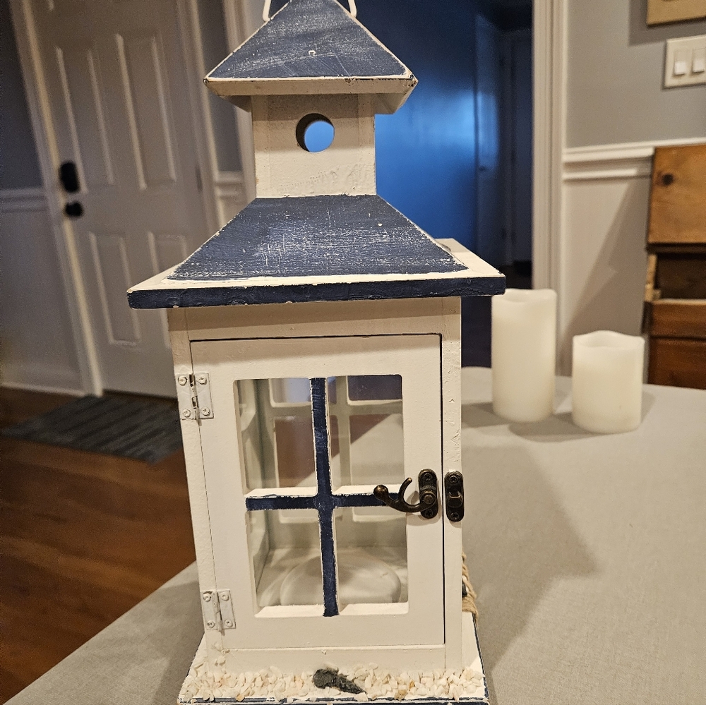 Wooden White and Blue Decorative Lantern